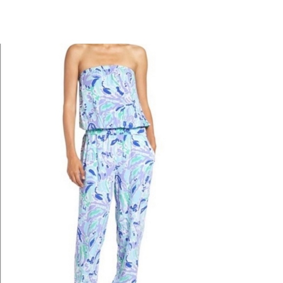Lilly Pulitzer Blue and Green Floral Jumpsuit - Picture 2 of 6